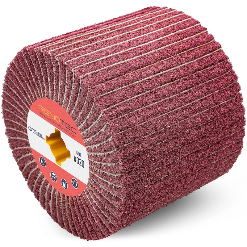 RENOTEC 120x100mm Non-Woven Abrasive Flap Wire Drawing Polishing Burnishing Wheel for The Surface Treatment of Metal Products (320 GRIT with Sandpaper) - Image 1